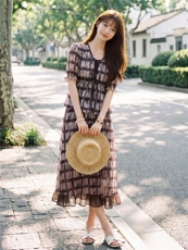 时尚休闲格纹显瘦系带上衣木耳边半裙超仙两件套女，女装套装/套裙，水衣源