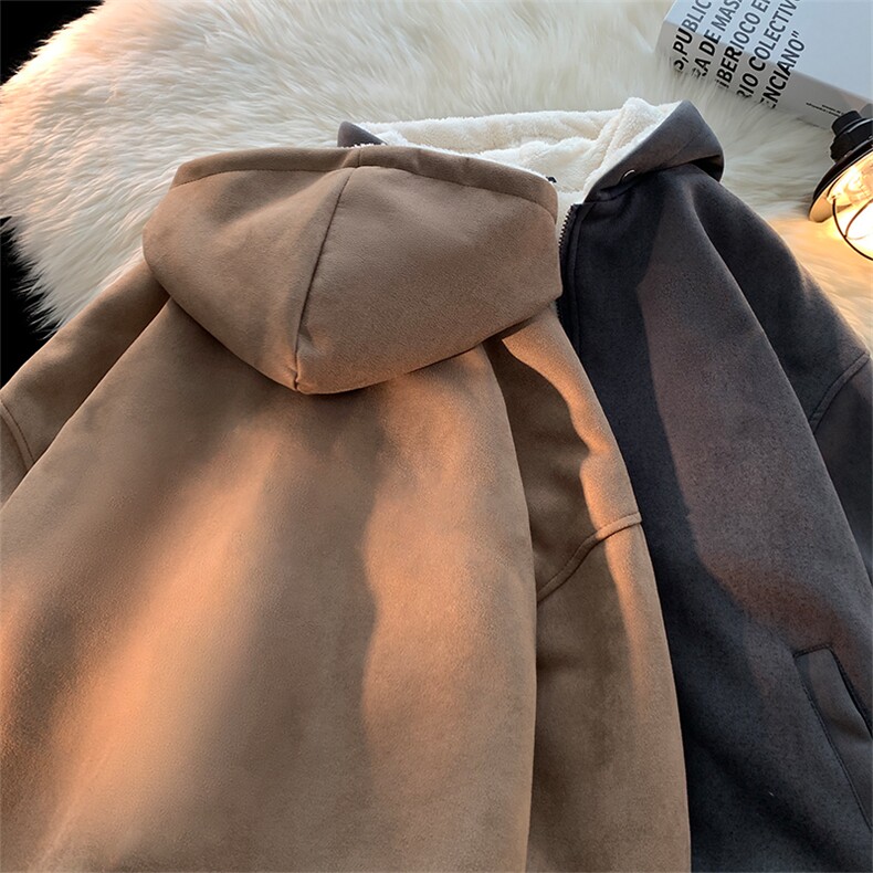 现货抖音得物二开可供视频麂皮绒加绒加厚连帽棉衣外套棉服MJP03,男装棉衣,电商A486