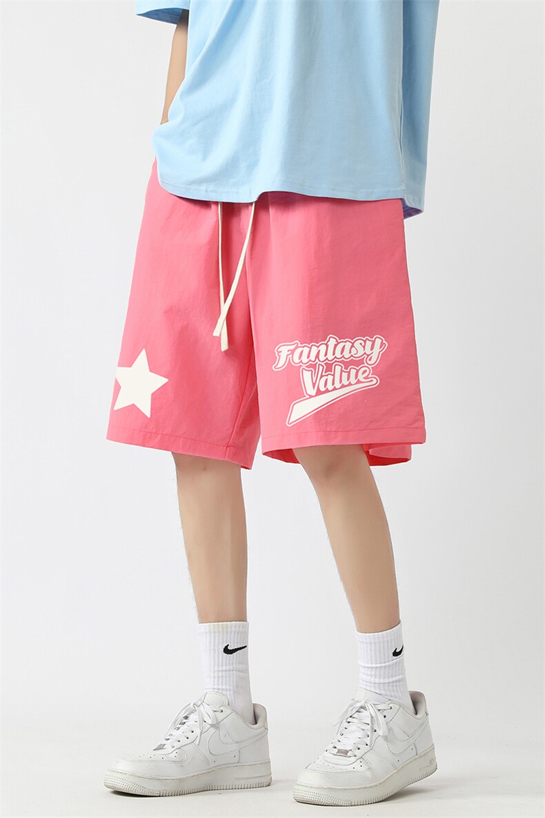 白底23夏季时尚百搭美式复古字母印花短裤五分裤A6255P25控38,男装休闲裤,电商A268-1