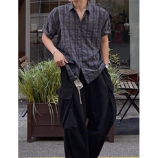 松弛感格子短袖衬衫男女夏季宽松速干翻领半袖衬衣外套CS370，男装T恤，星座1116A（原606A-3）
