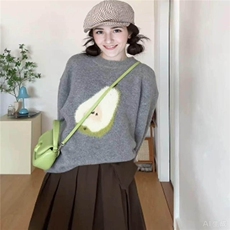韩系秋冬穿搭卡通提花毛衣女灰色慵懒风外穿高级感圆领针织上衣潮，男装针织衫/毛衣，星座1210-1