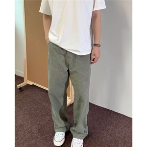 美式高街口袋皱褶工装裤男女做旧复古青少年阔腿微喇叭通勤裤子潮图片