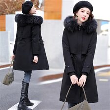 现货2024年冬季腰间可抽绳后背绣字母时尚派克服配高纺大毛领，女装派克服，采品优优