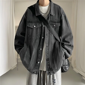 wassup happy牛仔外套男款秋冬季潮牌美式高街夹克翻领宽松上衣服图片