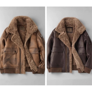 (网图)皮毛一体复古外套加绒鹿皮绒机车服外套夹克313B-8905-P180图片