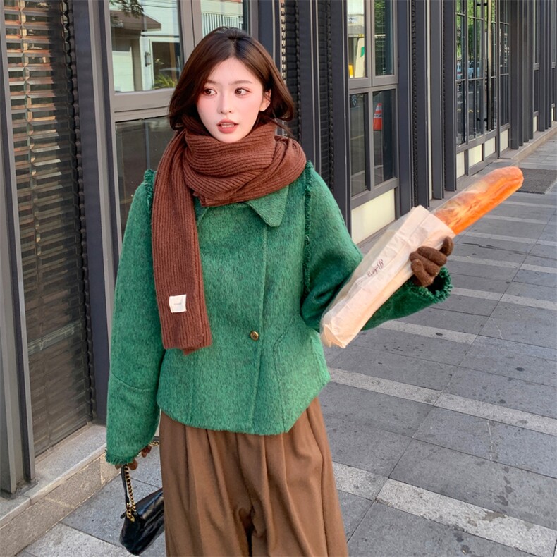 现货新款双面羊毛呢流苏宽松毛呢外套,女装双面呢大衣,丝露依尚（原SL）