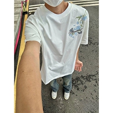 万针全刺绣解构设计260克重磅双纱纯棉高品质美式高街短袖T恤特35，男装T恤，电商A486