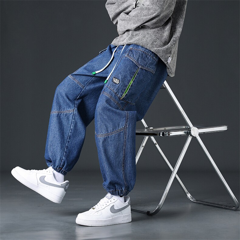 M-8XL 秋季新款大码束脚潮流休闲束脚牛仔裤 109-K125-P55图片