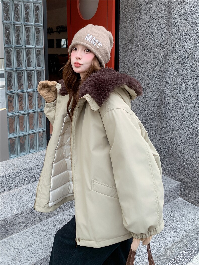 巨好看羊羔毛拼接派克羽绒服女2025冬新款设计感时尚羽绒绒外套,女装羽绒服,仟媚宠