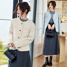 小香风双面羊绒大衣女短款2025秋冬新款小个子气质羊毛呢外套，女装双面呢大衣，丝露依尚（原SL）