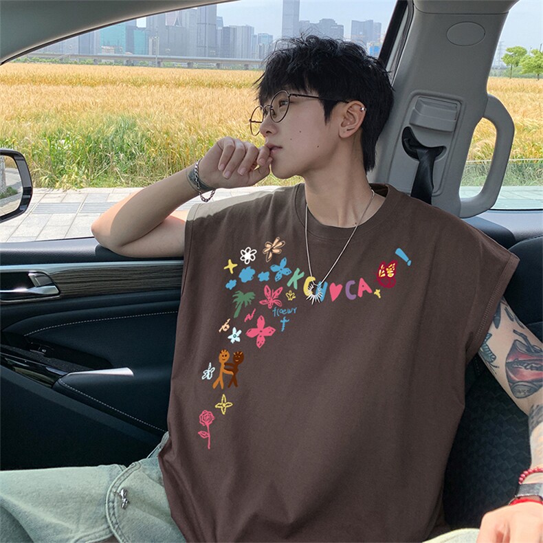可48小时发货支持抖音得物来样二开240克重磅美式纯棉背心无袖t恤,男装T恤,电商A486-1