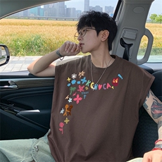 可48小时发货支持抖音得物来样二开240克重磅美式纯棉背心无袖t恤，男装T恤，电商A486-1