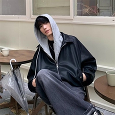 有货。假两件皮衣男潮流双领皮夹克外套W6937，男装夹克，星座412-3