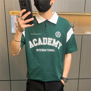 PL068-P40美式翻领POLO衫短袖男青少年夏季学院风上衣休闲宽松t恤图片