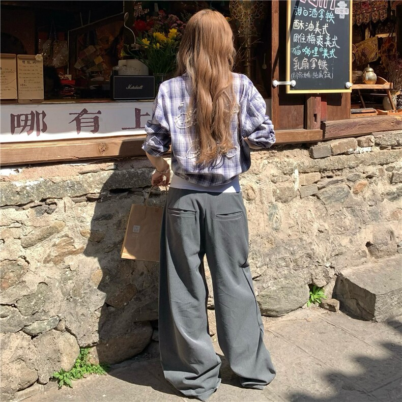 设计感珍珠挂饰撞色格子衬衫女春新款休闲百搭上衣外套CY1201-P48,男装衬衫,星座412-3