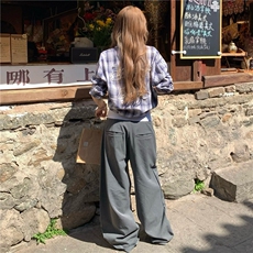 设计感珍珠挂饰撞色格子衬衫女春新款休闲百搭上衣外套CY1201-P48，男装衬衫，星座412-3