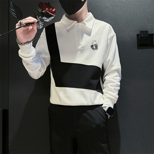 痞帅高级感拼接翻领男士卫衣外套社会小伙店主风301C-WY49P58控78图片