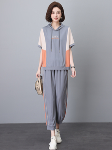 时尚休闲运动服套装女夏装新款中年妈妈遮肚子显瘦洋气减龄两件套图片