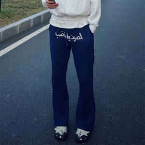 美式高街潮牌男女运动休闲裤直筒宽松慵懒显瘦印花休闲卫裤子图片