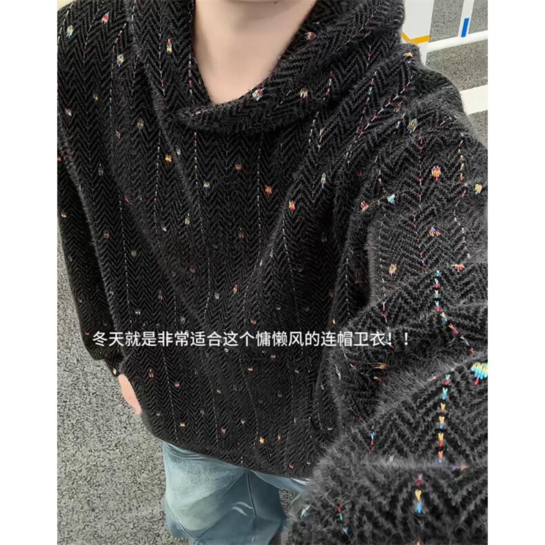 小香风提花针织刺绣连帽卫衣男款秋冬季cleanfit美式毛绒情侣外套,女装短外套,四季星座505