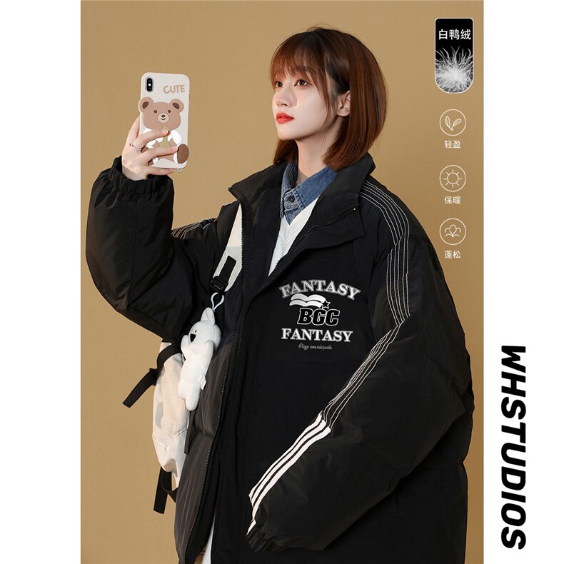 白鸭绒中性风22冬季新款设计感字母印花立领羽绒服YR123P225控298,男装羽绒服,A247A