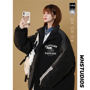 白鸭绒中性风22冬季新款设计感字母印花立领羽绒服YR123P225控298图片