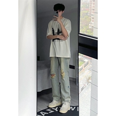 B221美式ins高街暗黑系小众拉链直筒牛仔裤LK23073-P65控88，男装牛仔裤，电商B221