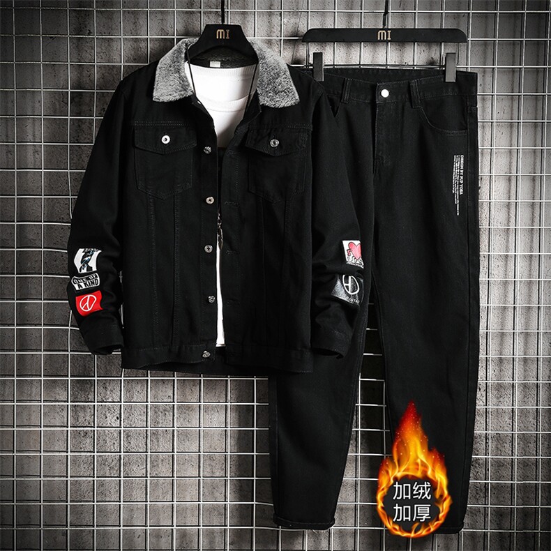 TJ616-708-p125限价168-加绒网格牛仔情侣套装男大码夹克牛仔外套，男装工装外套，星座103A