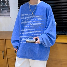 直播品质重磅纯棉美式蜡染水洗做旧潮牌宽松长袖t恤CT351特P38，男装T恤，电商A486
