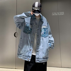 春秋刺绣牛仔外套男拼接高街日系复古休闲青少年短款夹克JK8828，男装夹克，星座1116A-1（原606A）
