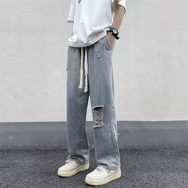 春季复古牛仔直筒裤vibe高街抽绳潮牌男休闲百搭长裤N02227-P42,男装牛仔裤,星座308B-2