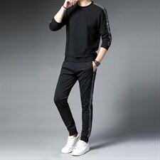 新款男士休闲运动服套装春秋季高端纯色男中青年长袖T恤两件套，男装休闲套装，电商B212（原钱塘6029）