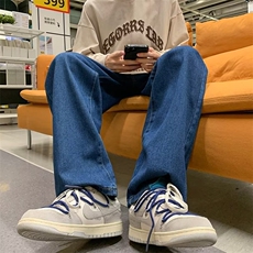 wassuphappy复古牛仔裤男士春秋季宽松坠感阔腿裤ins潮牌长裤子，男装牛仔裤，星座1008-1