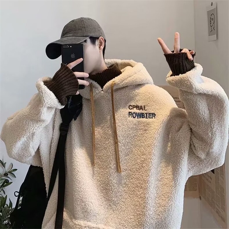 8806-P40 羊羔毛连帽卫衣男女秋冬季加厚图片