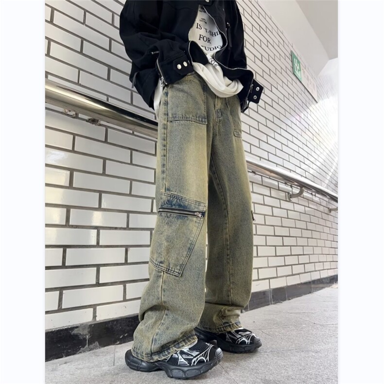 工装牛仔裤男韩版潮美式高街口袋2024秋冬新款ins长裤RK1139-P49,男装牛仔裤,星座412-2
