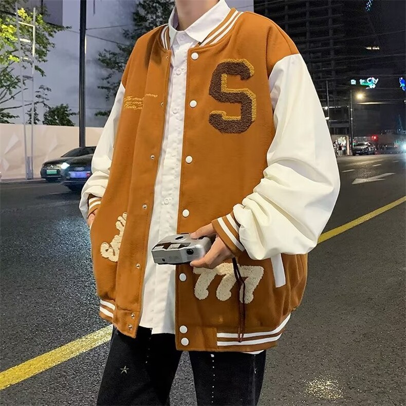 绿色棒球服男ins潮春秋2023新款美式复古高街毛巾绣夹克YK75P60,男装夹克,星座1116-2