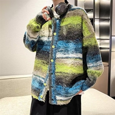 渐变针织开衫男女韩版潮流条纹2023秋冬新款ins毛衣外套MZ057-P62，男装针织衫/毛衣，星座412-3