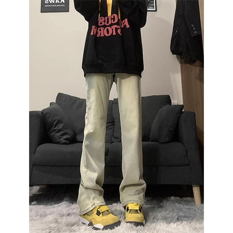 美式高街加绒加厚裤子男秋冬烟灰色牛仔裤KF343常规P38加绒P48,男装牛仔裤,四季星座505