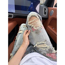 美式高街花卉破洞牛仔裤男款夏季痞帅高级感裤子vibe满印NK1131，男装牛仔裤，星座1116A（原606A-3）