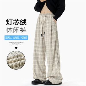 新款格子休闲拖地长裤灯芯绒大码直筒休闲裤男K24048-特P33控65图片