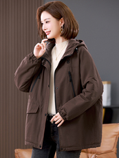 2025年冬季时尚潮流中长款休闲加绒加厚派克服，女装派克服，天丽