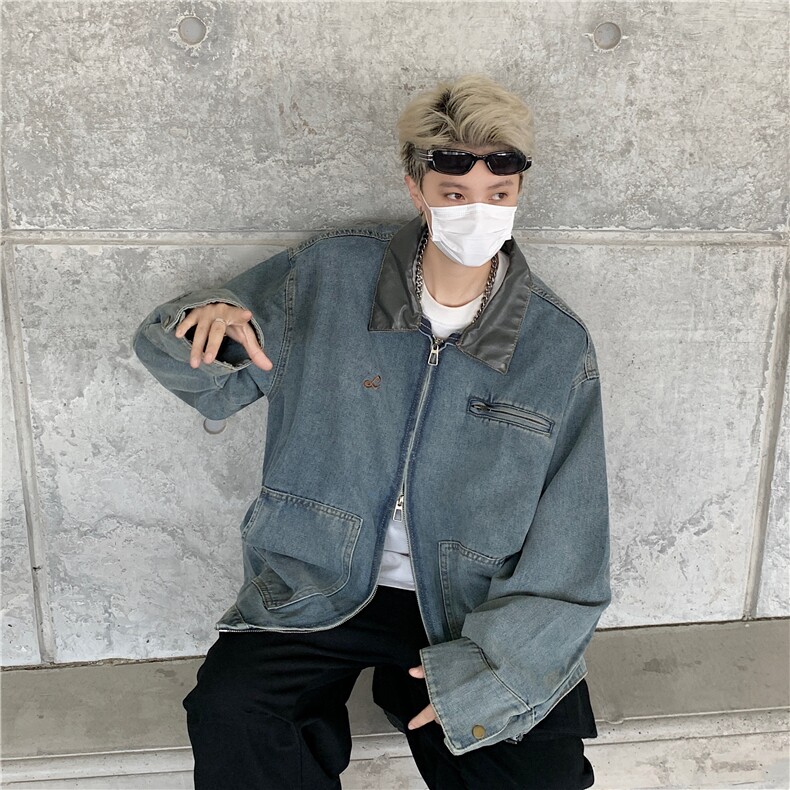 潮牌做旧水洗牛仔外套长袖休闲复古夹克情侣上衣男,男装工装外套,星座716-4