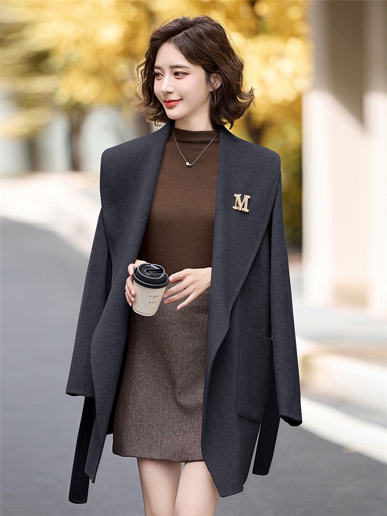 现货主推款2026早春双面羊毛呢大衣不规则气质女羊毛外套,女装毛呢外套,丝露怡语