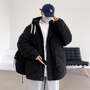 新款棉服羽绒棉保暖连帽拼色冬装情侣装韩版宽松棉袄K16-P95图片