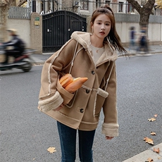 连帽羊羔毛外套2D014-8888-P185-K268，女装短外套，2D014