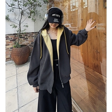 抖音得物二开美式高街重磅结构双层撞色连帽卫衣开衫外套W116，女装短外套，电商A486-1