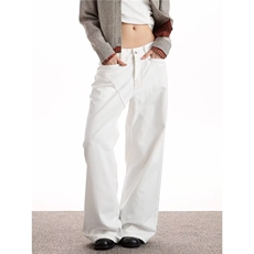 2026美式辣妹米白色高腰阔腿牛仔裤女梨形身材显瘦直筒宽松拖，男装牛仔裤，星座218-1（原230）