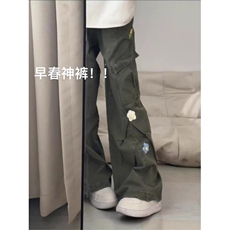 港风日系复古刺绣大口袋工装裤早春炸街高腰阔腿休闲裤ZK3886-P75，男装休闲裤，星座313A(原308A-2)