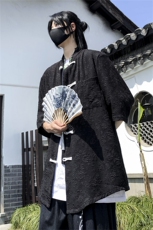 新中式风短袖衬衫男夏季新款盘扣中山装高级感宽松衬衣外套，男装衬衫，星座505-2（原电商A260-1)