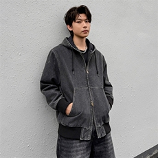 美式高街大口袋连帽牛仔夹克复古工装外套A436-W991-P115168，男装夹克，电商A436